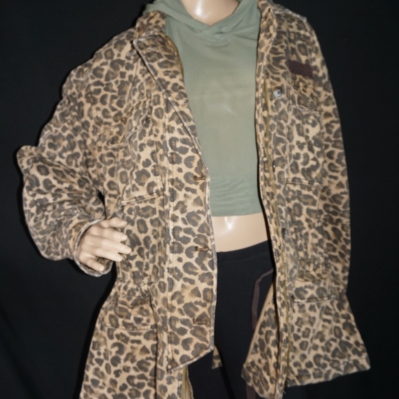 Free People - Leopard Print Denim Mid-Length Jacket - Size Small